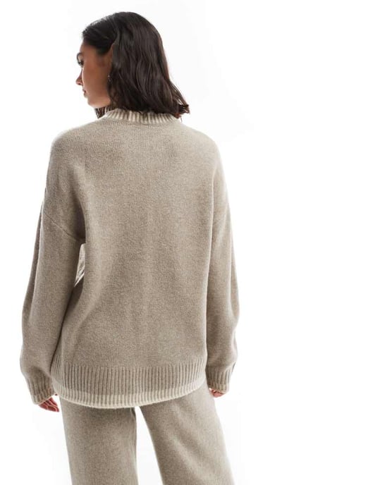 ONLY knitted mock neck jumper co-ord with stitch hem detail in beige - Image 4
