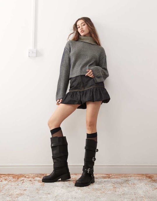 Noisy May roll neck ribbed jumper in washed grey - Image 2