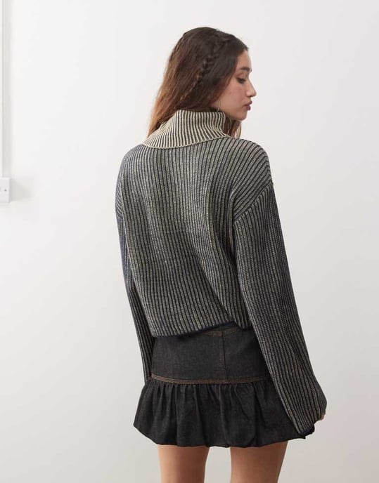 Noisy May roll neck ribbed jumper in washed grey - Image 4