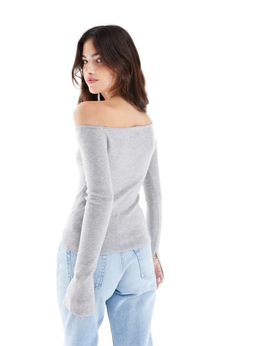 Cotton On everfine asymmetric long sleeve pullover knit in grey marle - Image 3