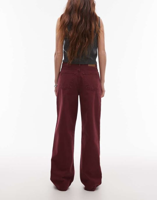 Topshop mid rise lösa raka jeans i burgunderröd - Image 2