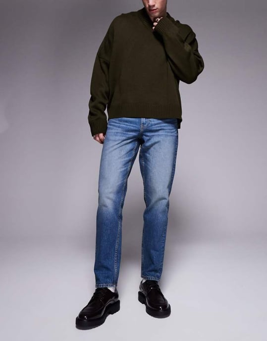 ASOS DESIGN stretch tapered jeans med ton i mörk tvättblå - Image 1