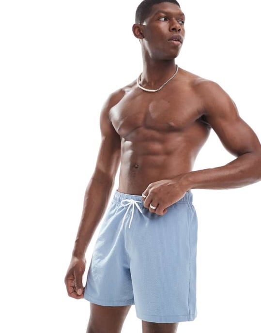 Hollister 6\\" swim sweersucker short in light blue" - Image 1