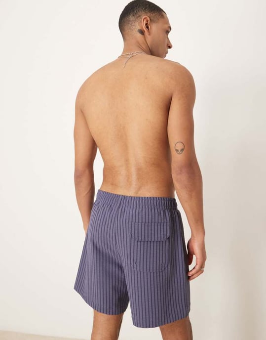 Abercrombie & Fitch 7 inch drawstring swimming trunks in navy stripe - Image 2