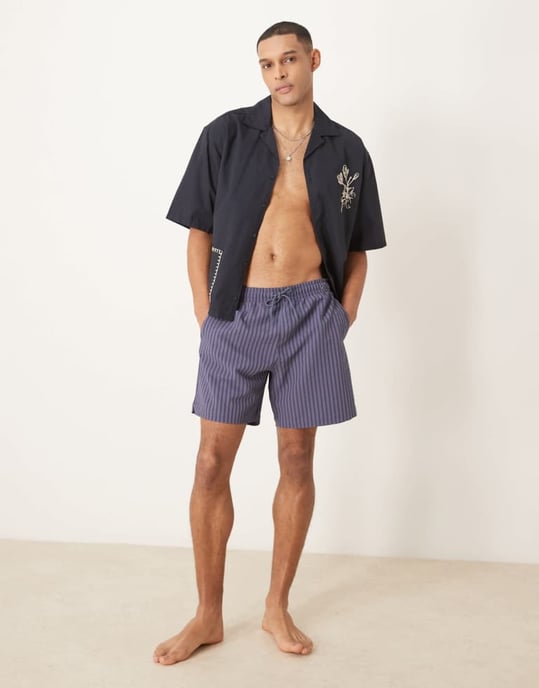 Abercrombie & Fitch 7 inch drawstring swimming trunks in navy stripe - Image 3