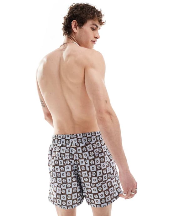 Reclaimed Vintage swim short in blue floral tile print - Image 3