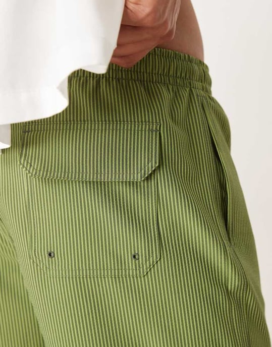 Abercrombie & Fitch 7 inch drawstring swimming trunks in green stripe - Image 3