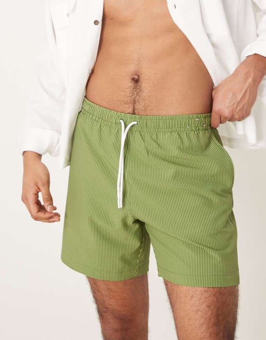 Abercrombie & Fitch 7 inch drawstring swimming trunks in green stripe - Image 4