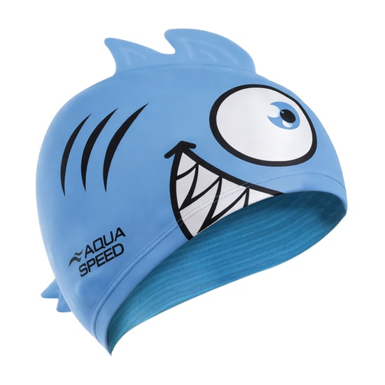 Boys Girls Piranha Patterned Swimming Cap | Silicone 3D Print Easy Fit Swim Cap - Image 1