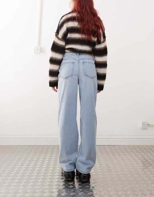 Noisy May Pixie hög midja pojkvänsjeans i ljusblå tvätt - Image 3