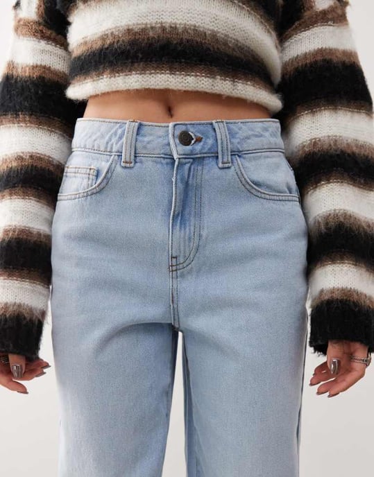 Noisy May Pixie hög midja pojkvänsjeans i ljusblå tvätt - Image 4