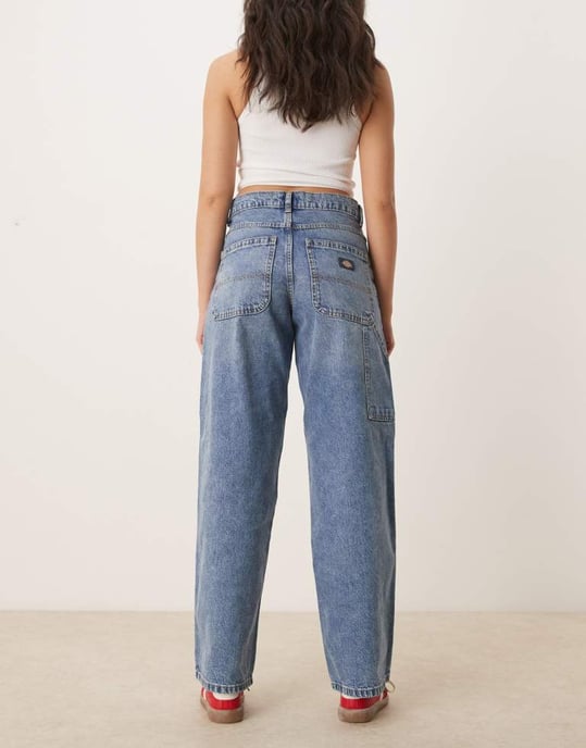 Dickies herndon loose fit denim jeans in rinsed blue with fade - Image 2