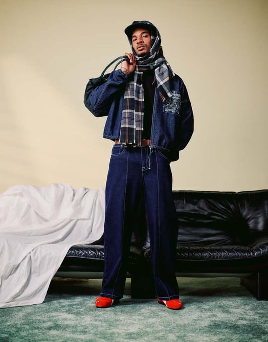 ASOS DESIGN co-ord lösa jeans med broderidetalj i indigo - Image 2