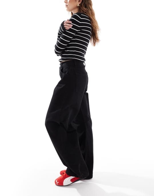 Miss Selfridge barrel leg jean in black - Image 3