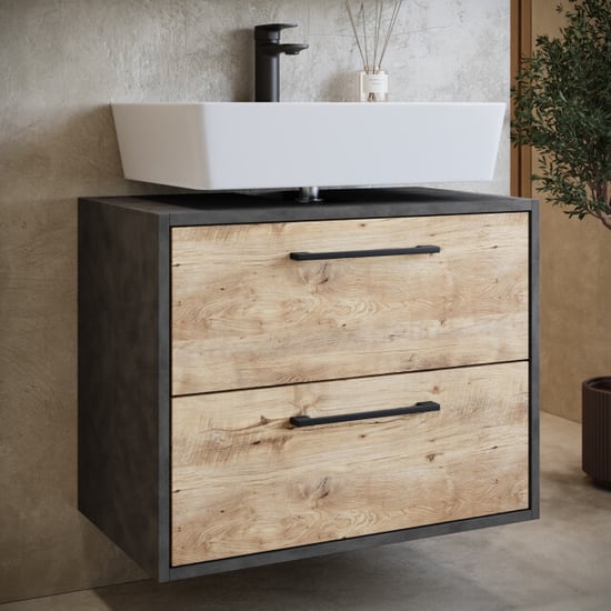 Badplaats Wastafelkast set florence 60 x 35 cm – kastanje met donker grijs - Image 3