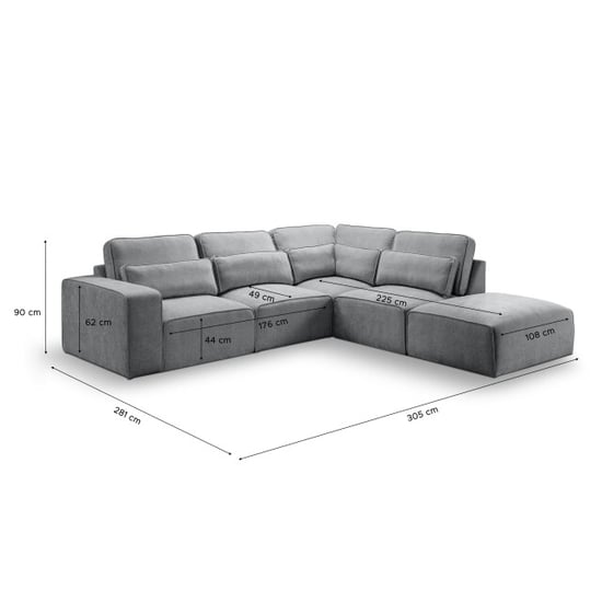 Furnilux Luxe hoekbank rechts grijs stijlvolle woonbank in grijze geweven stof - Image 2