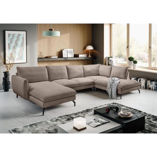 Furnilux Toronto u-shape hoekbank rechts bruin-beige | moderne woonbank met koudschuim - Image 3