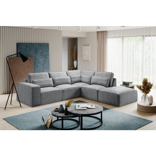 Furnilux Luxe hoekbank rechts grijs stijlvolle woonbank in grijze geweven stof - Image 5