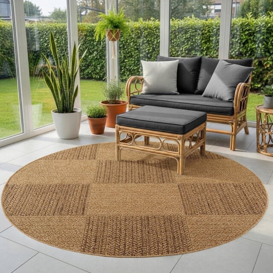 Muratap Timber rond buitenkleed – jute look – weerbestendig – 120 cm rond - Image 4