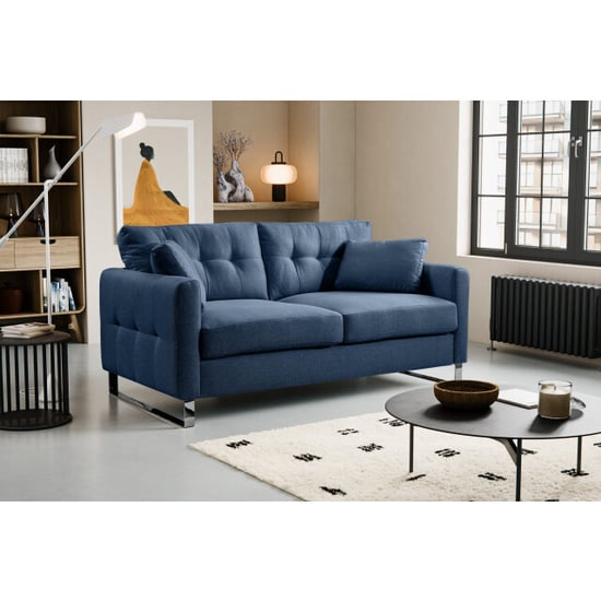 Furnilux Hera 2-zits bank donkerblauw | moderne slede sofa met chroom poten - Image 3