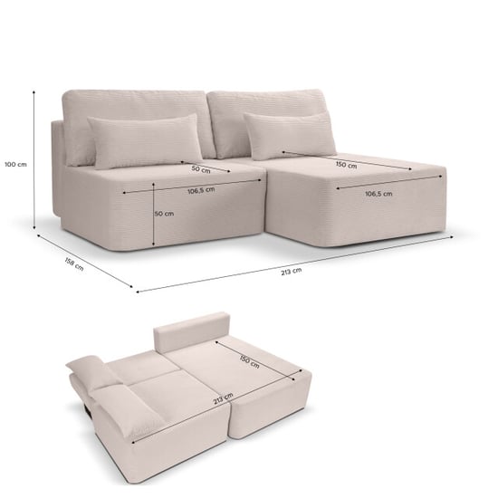 Furnilux Amsterix l-vormige sofa bed rechts grijs- | zachte corduroy | slaapcomfort - Image 6