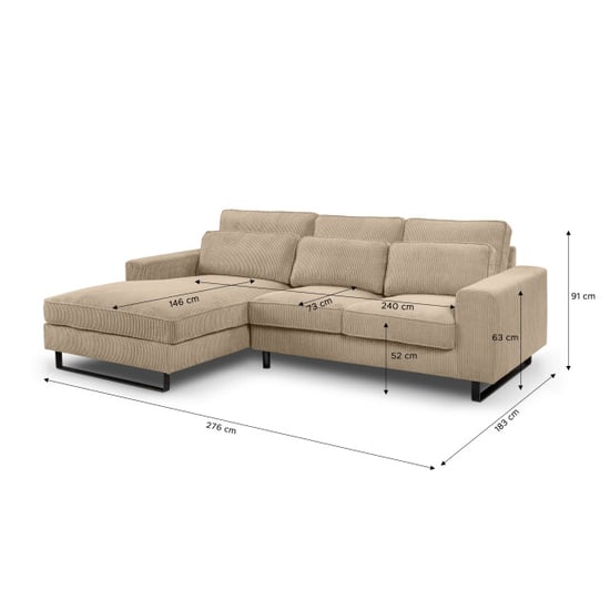 Furnilux Bolivia l-vormige bank links beige | modieuze corduroy woonbank - Image 4