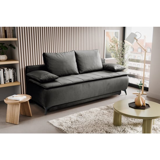 Furnilux Sendi sofa bed 2-zits grijs-beige | luxe velour sofa | opbergbank - Image 4