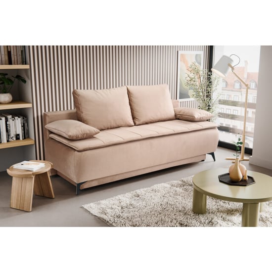 Furnilux Sendi sofa bed 2 zits bruin-beige | luxe velour sofa | opbergbank - Image 2