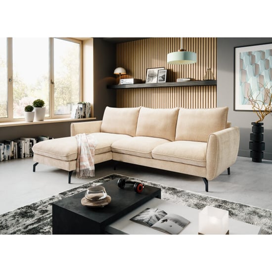 Furnilux Toronto l-vorm links beige bank | moderne loungebank met beige geweven stof - Image 3