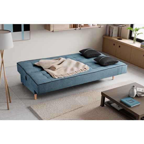 Furnilux Bono 3-zits sofa bed blauw moderne slaapbank met textiel bekleding - Image 3