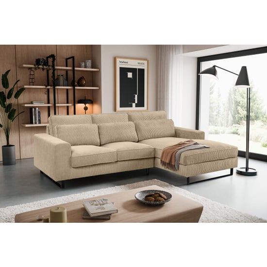 Furnilux Bolivia l-vormige sofa rechts beige | moderne linnen bank met relaxcomfort - Image 4