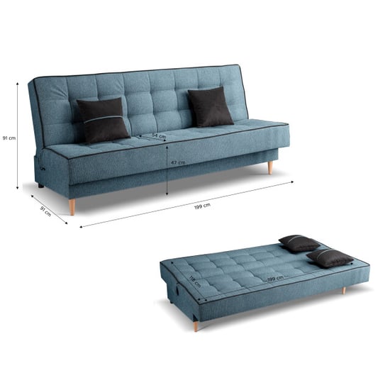 Furnilux Bono 3-zits sofa bed blauw moderne slaapbank met textiel bekleding - Image 6