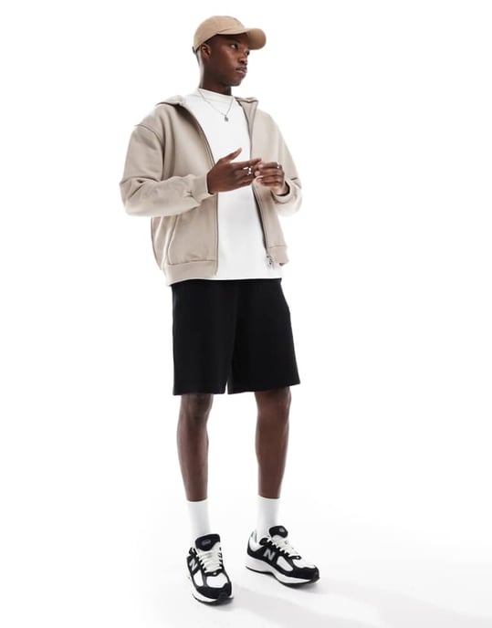 ASOS DESIGN oversized shorts i våffeltextur i svart - Image 1