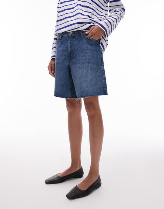 Topshop denim loose fit jort in mid blue - Image 2