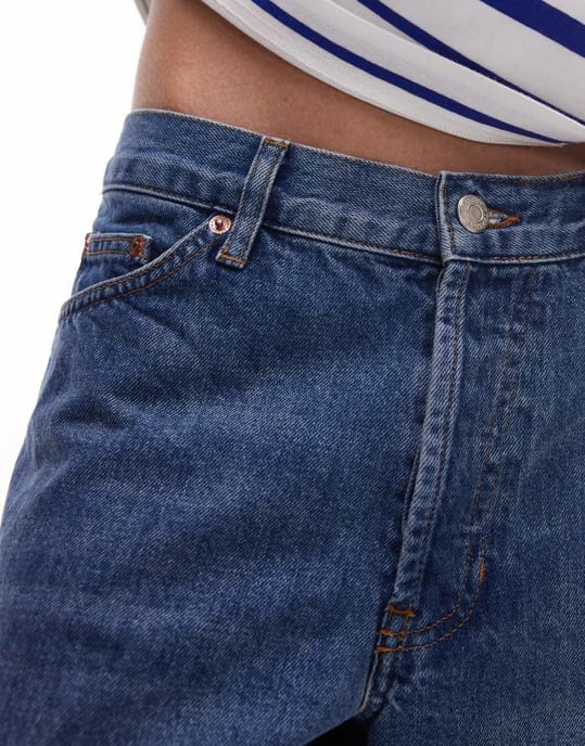Topshop denim loose fit jort in mid blue - Image 3