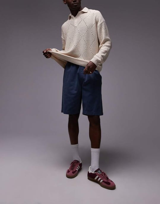Topman tvättad bomullschino-short i blått - Image 1