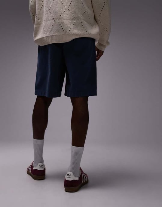 Topman tvättad bomullschino-short i blått - Image 3