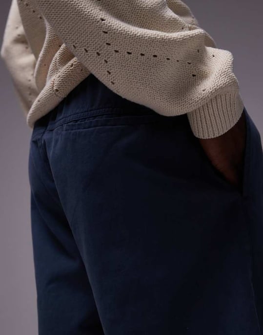 Topman tvättad bomullschino-short i blått - Image 4