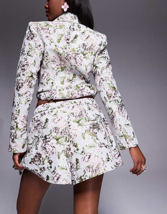 ASOS LUXE co-ord jacquard lace up short in vintage floral - Image 4