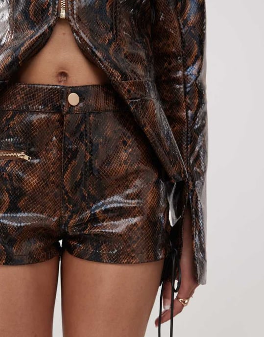 Labelrail x Jennifer McKing snakeskin micro shorts with tie sides in brown - Image 3