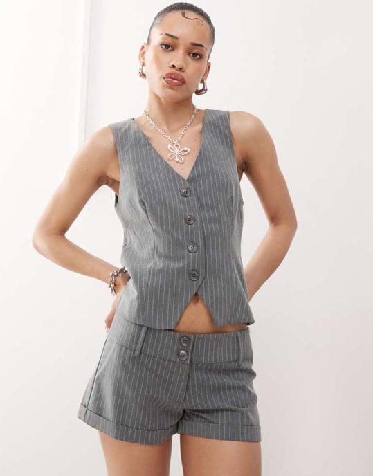Motel rivo tailored shorts co-ord in pinstripe grey - Image 2