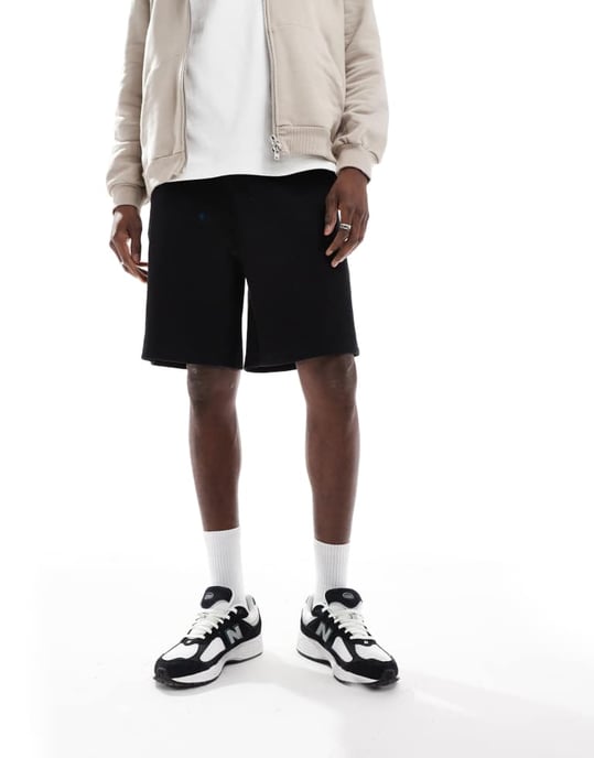 ASOS DESIGN oversized shorts in waffle texture in black - Image 2