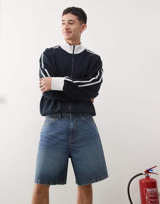 COLLUSION Denim X004 mid rise shorts i midwash - MBLUE - Image 1