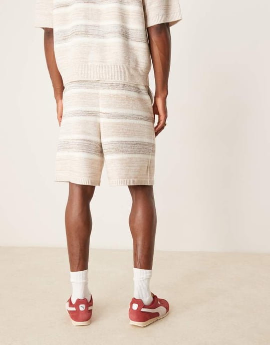 ASOS DESIGN oversized knitted space dye shorts co-ord in beige - Image 3