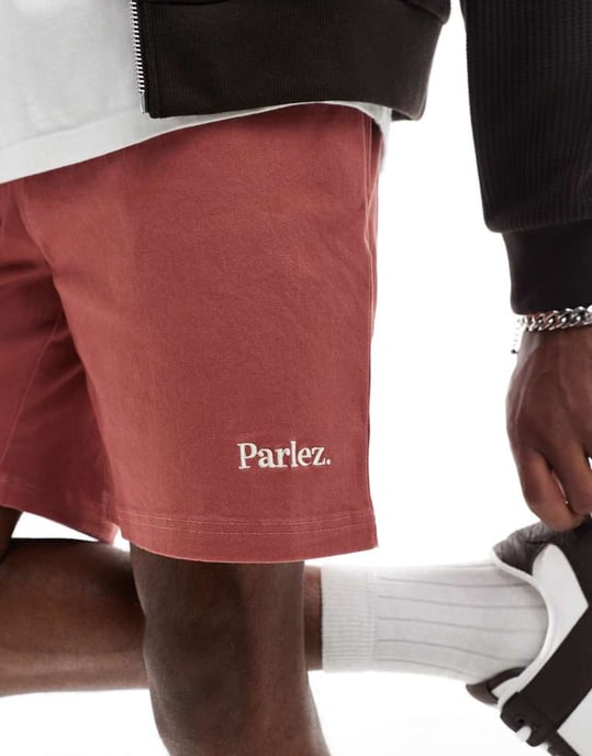 Parlez Wilmot drawstring logo shorts in rust - Image 3