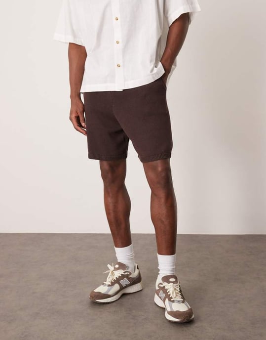 ASOS DESIGN oversized midviktsstickade bomullsshorts set i brunt - Image 1