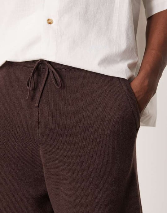 ASOS DESIGN oversized midviktsstickade bomullsshorts set i brunt - Image 2