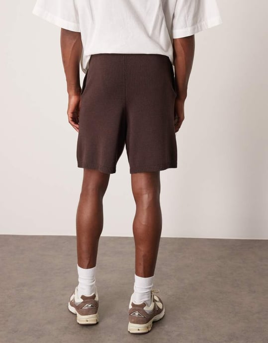 ASOS DESIGN oversized midviktsstickade bomullsshorts set i brunt - Image 3