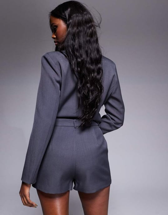 In The Style x Natalya Wright exclusive tailored mini shorts in charcoal - Image 2