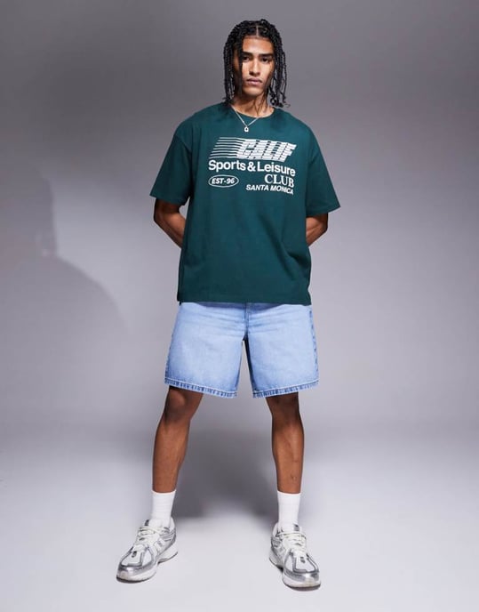 ASOS DESIGN standardlängd denim shorts i ljus tvätt blå - Image 1